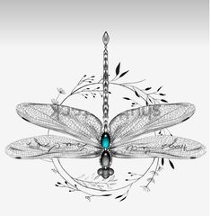 a black and white drawing of a dragonfly