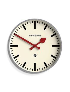 a white clock with red hands and the words newgate on it's face