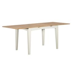 a white and wood table with two legs