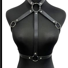 Ring Linked Harness Belt Product Measurement Width:0.7 Inch, Length:39.4 Inch Leather Harness Aesthetic, Full Body Leather Harness Women, Harness Outfit Ideas, Body Harness Fashion, Mens Harness Fashion, Woman Harness, Harness Aesthetic, Shigaraki Cosplay, Harness Fashion Women