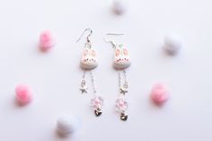 "♥ White bunny machine earrings ♥ Cute dangles with fun, colorful candy dangle parts. Perfect for kawaii bunny jewelry lovers! ♥ Hypoallergenic 925 sterling steel earring hooks ♥ Lightweight and easy to wear ♥ Size: 2.5\" ♥ Material: 3d printed See more earrings at my shop: etsy.com/shop/sehreensartlab" Kawaii Hypoallergenic Drop Earrings, Kawaii Dangle Earrings With Ear Wire, Handmade Cute Plug Earrings For Gift, Cute Handmade Plug Earrings For Gift, Kawaii Drop Earrings, Kawaii Style Drop Earrings, Kawaii Polymer Clay Earrings For Gift, Cute Dangle Plug Earrings For Gift, Kawaii Drop Earrings As Gift