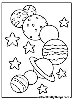 a coloring page with planets and stars