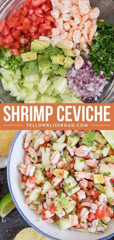 shrimp ceviche salad with avocado, tomatoes and cilantro in a bowl