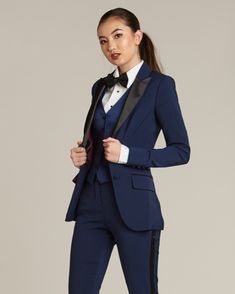 Navy & Black Peak Lapel Tuxedo Jacket - Women’s Tuxedo Suits | girls prom tuxedo | gal tux | Wedding Party, Bridesmaids Elegant Fitted Outerwear For Gala, Tailored Elegant Blazer For Gala, Elegant Tailored Blazer For Gala, Fall Party Tuxedo With Suit Collar, Fitted Tuxedo Blazer For Gala, Fitted Tuxedo Style Blazer For Gala, Chic Fitted Tuxedo For Fall, Chic Party Tuxedo For Fall, Chic Fall Party Tuxedo