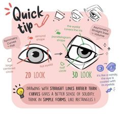 an eye with the words quick tip to look in it and how to draw eyes