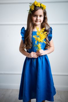 Girls linen dress royal blue, flower girl dress, summer linen dress, summer dress blue, natural linen dress Small forest fairy :) This linen dress is perfect outfit for little flower girl, isn't it? Girls linen dress made of softened linen fabric. Ideally suited for summer - light and comfortable. For festive season, for a wedding, graduations or baptism as well. It features zipper fastening on the back of the dress making it easy for dressing and undressing.  100% hand-made. Available in sizes Royal Blue A-line Summer Dress, Blue Sleeveless Fairy Dress For Spring, Blue Sleeveless Fairy Dress For Summer, Blue Sleeveless Spring Fairy Dress, Blue Sleeveless Summer Fairy Dress, Blue Flutter Sleeve Dresses For Dress-up, Blue Linen Sundress, Royal Blue Flower Girl Dress, Blue Flower Girl Dress