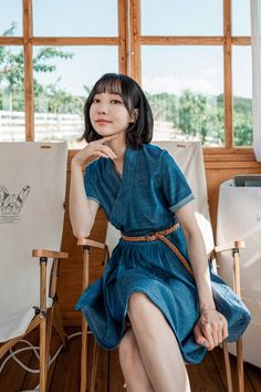 This is a Korean Modern Hanbok Wrap Style Summer Mini Dress for Women. This dress is made of tencel denim, which is soft and cool, so you can wear it in the heat of summer. This hanbok is modernly designed so you can wear it comfortably and beautifully. This modern hanbok is perfect dress for daily and special celebrations such as parties or various events. ⭐If you want to see the shirt worn by the male model in the photo for a couple look, please check out the link below. https://www.etsy.com/listing/1493657970/ 📐Female model size Height 5.5ft(168cm) Weight 106lb(48kg) Waist circumference 25in(63.5cm) Wearing a size S top 📐Male model size Height 5.8ft(177cm) Weight 159lb(72kg) Waist circumference 32in(81.28cm) Wearing a size L Top ⭐This Shirt Jeogori can be made in custom sizes. Please Hanbok Women, Modern Hanbok Dress, Top Male Models, Tencel Denim, Modern Hanbok, Mini Dresses For Women, Denim Mini Dress, Dress With Belt, Modern Dress