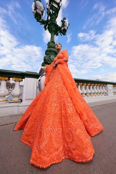 Neon Orange Sequin Lehenga Set Strappy Blouse, Sequin Lehenga, Seema Gujral, Change Image, Net Dupatta, 12 Weeks, Professional Cleaning, Love Notes, Neon Orange