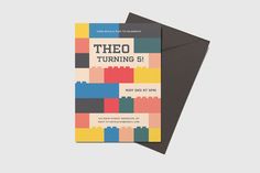 a greeting card with the words,'the lego turning 3'printed on it