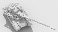 an old tank is shown in black and white with the shadow of it's front end