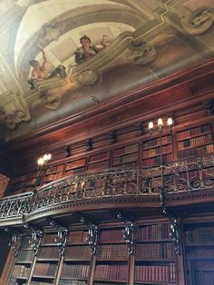 an ornately decorated library with many bookshelves