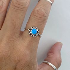 Sterling Silver Blue Lab Opal Mandala Ring, Silver Ring, Flower Ring | eBay Bohemian Blue Crystal Ring As Gift, Bohemian Blue Crystal Ring For Gift, Bohemian Blue Crystal Ring Gift, Blue Promise Flower Ring, Blue Round Bohemian Crystal Ring, Bohemian Blue Round Crystal Ring, Adjustable Blue Crystal Promise Ring, Blue Adjustable Crystal Promise Ring, Adjustable Blue Flower Ring