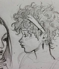 two drawings of people with curly hair