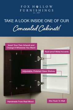 the inside of a cabinet with instructions for how to install it and where to put them