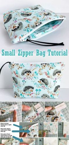 the small zipper bag pattern is shown with instructions