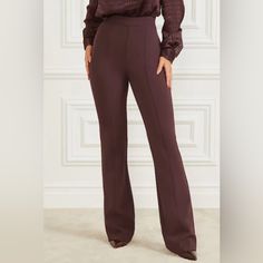 Marciano By Guess Women’s Chloe Flared Stretch Pants Dark Brown Sz 6 Nwt Retail Price $220 Move From Office To Dinner In Retro Elegance. Featuring Sleek Flared Bottoms, High-Rise Waist And Side Zip Closure. High-Rise Stretch Measurements Approx Laying Flat Waist 14” Front Rise 12.5” Hips 21” Inseam 34” Leg Opening 10” (45) Fitted Wide Leg Burgundy Pants, Fitted High-waisted Burgundy Pants, Burgundy Fitted Wide Leg Pants, Fitted Burgundy Pants For Work, Burgundy Fitted Straight Pants, Red Fitted Wide Leg Office Pants, High Waist Burgundy Workwear Bottoms, Red Fitted Wide Leg Pants For Office, Chic Stretch Burgundy Pants