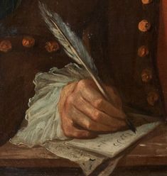 a painting of a man writing with a feather quill