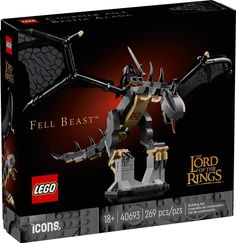 Soar into Middle-earth™ with this LEGO® Icons The Lord of the Rings™: Fell Beast™ (40693) set for adult fans of the epic movie trilogy. Craft a detailed interpretation of the formidable steed. Pose its wings and joints to recreate favorite movie moments, mount the Nazgûl minifigure on the Fell Beast’s back and place your creation on the ruined city of Osgiliath setting for a captivating display. Discover the inspiring range of LEGO creative building sets for adults (sold separately). LEGO® Icons The Lord of the Rings™: Fell Beast™ model – Craft a replica of the formidable Nazgûl steed with this building project for adult fans of the popular movie trilogy What’s in the box? – This creative building set features a replica of a Fell Beast™ as featured in The Lord of the Rings™ movie trilogy, Lord Of The Rings Lego, Fell Beast, Lego Lord Of The Rings, Construction Lego, Ruined City, Lego Movie 2, Lego Batman Movie, Projects For Adults, Lego Creative