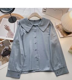 Style: commuting Size: one size Color: white, apricot, black, blue Solids For Baby, Turndown Collar, Shirt Long Sleeve, Collar Shirt, Vintage Sweaters, Collar Shirts, Stand Collar, Single Breasted, Apricot