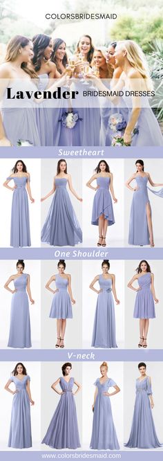 the bridesmaid's dresses are all different colors and sizes