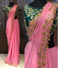 Blush hues are not just for your cheeks, but to make your wardrobe prettier than ever! #beautiful #gorgeous #Outfit #wear #party #trendy #stylish #Bollywood #get #buy #online #love #shopping #insta #fancy #saree #embroidery #partywear Heavy Blouse, Fancy Saree, Gaun Fashion, Chanderi Silk Saree, Wedding Blouse Designs, Saree Blouse Patterns, Half Saree Designs