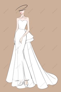 Elegant Strapless Mermaid Overskirt Wedding Dress Sketch Bridal Dress Sketch, Overskirt Wedding Dress, Wedding Dress Sketch, Mermaid Bridal Dress, Wedding Dress Drawings, Dress Sketch, Wedding Dress Sketches, Sketch Digital, Fashion Illustrations Techniques