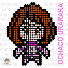 僕のヒーローアカデミアの可愛いヒロイン　第3弾　麗日お茶子　アイロンビーズの図案 – セナパパBLOG My Hero Perler Beads, Mha Cross Stitch, Perler Bead Patterns My Hero Academia, All Might Perler Beads, My Hero Academia Cross Stitch Pattern, Hamma Beads, Hama Beads, Perler Beads, Hero Academia