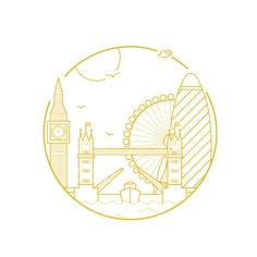 the london skyline is depicted in a circle with an outline drawing on it's side