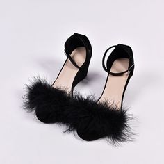 Women's Wedge Feather Shoes European and American Solid Color Sandals Low Heel Platform Wedge Sandals For Party, Party Platform Wedge Sandals With Low Heel, Black Low Heel Wedge Sandals For Party, Feather Shoes, Heels Patterns, Plain Style, Buckled Heels, Buckle Shoes, Summer Color