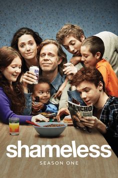 the poster for shameless shows a family eating together and looking at their cell phones