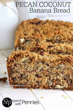 two pieces of banana bread sitting on top of a white plate