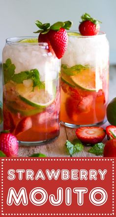 strawberry mojito with lime and mint on the side