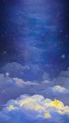 the night sky is full of stars and clouds, as if they were floating in the air