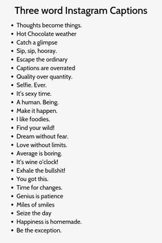 the three word instagram captions are shown