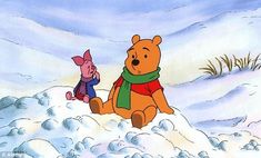 winnie the pooh and piglet sitting in the snow