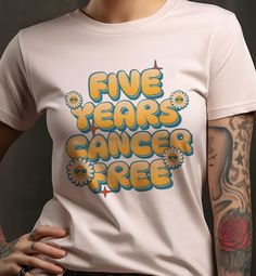 FIVE YEARS CANCER FREE cancer free anniversary. Breast Cancer Survivor Shirt, wildflower, breast cancer support, breast cancer awareness shirt, cancer fighter, cancer prayer warrior. October is Breast Cancer Awareness Month. Show your support against the fight to eradicate cancer The shirt is a relaxed /loose fit and will be slightly longer in body length and sleeve length. Please consult size chart within images. 💯 SATISFACTION GUARANTEE: We're committed to your satisfaction. If there's anything unsatisfactory about your purchase, please don't hesitate to reach out. We only use soft, comfortable, high quality BELLA + CANVAS Shirts. Solid colors are 4.2 oz 100% ringspun cotton and heather colors are 52/48 Airlume combed and ringspun cotton/polyester. Unisex sizing. Please review size char Prayer Warrior, Awareness Shirt, Clothing Items, Size Chart, Music Clothes, T Shirt