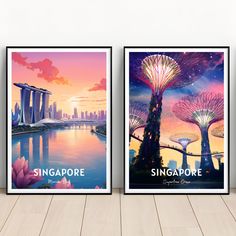 there are two posters on the wall next to each other that say singapore and singapore