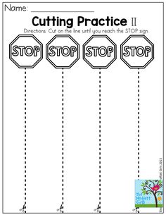 a worksheet for cutting practice with stop signs