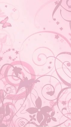 an abstract pink background with swirls and butterflies on it's side, as well as stars