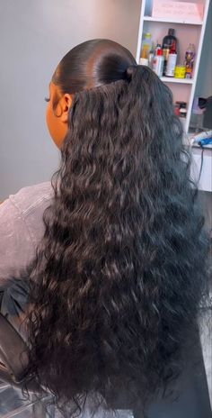 Back To School Quick Weave, Two Braid Leave Out, Curly Low Half Up Half Down, Half Uo Half Down Curly Hairstyles Quick Weave, Water Wave Half Up Half Down Weave, Hair Ideas For Homecoming Up Dos, Sow In Half Up Half Down, Deep Wave Bundles Hairstyles, Black Women Hairstyles Weave Sew Ins Half Up Half Down