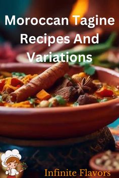 the cover of moroccan tagine recipes and variations by infinite flavors, featuring hot dogs in a bowl