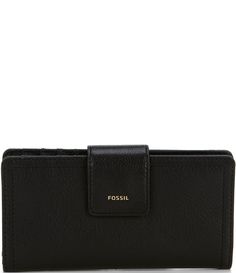 From Fossil&#x2C; the Logan Logo RFID Leather Tab Bifold Wallet features:LeatherOld English brass hardwareSnap closureInterior: ID window&#x2C; 12 credit card pockets&#x2C; and 4 bill compartmentsExterior: Back zip pocket and back slide pocketApprox. 6.75" L x 0.75" W x 3.5" HImported. Logan Logo, Black Wallet, Minimalist Wallet, Bifold Wallet, Dillard's, Leggings Fashion, Printed Leggings, Wallets For Women, Fossil