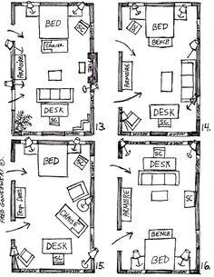 the floor plan for an apartment with three separate rooms and one living room in each