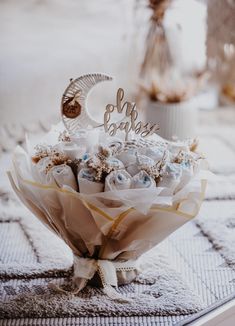 a bouquet of flowers sitting on top of a table