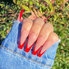 Plain Acrylic Nails, Coffin Shape Nails, Red Nail, Short Acrylic Nails Designs