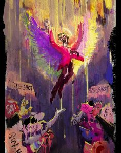 a painting of a man with wings in the air