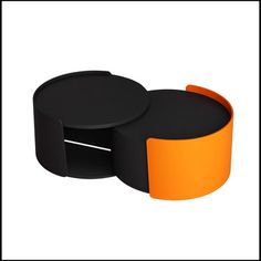 two black and orange tables sitting next to each other