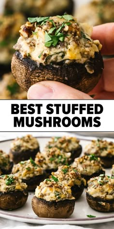 Stuffed mushrooms with cream cheese recipe Downshiftology Stuffed Mushrooms, Mushroom Stuffed Mushrooms, Stuffed Cremini Mushrooms, Mushroom Bites Appetizers, Stuffed Mushroom Caps Appetizers, Baked Stuffed Mushrooms Oven, Stuffed Mushroom Ideas, Mushroom Appetizers Easy