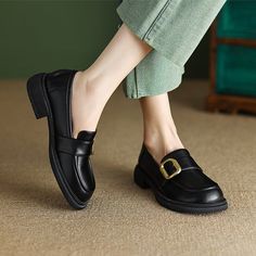 These loafers are designed in a timeless, minimal silhouette, so you'll be sure to wear them often. Made from soft leather, soft bottom that ensure all-day comfort. Wear yours with tailoring and denim alike. Color: Brown/BlackMaterial: CowhideLining: PigskinInsole: SheepskinSole: RubberHeels: 3.5 cm/1.38"Fit: Medium to Wide, Runs Normal.Origin: Made in China Production Time: About 5-7 days (Any exceptional case will email you, Please pay attention to your email left) Shipping Time: Free Shipping Black Leather Loafers Women, Classic Medium Width Slip-ons For Fall, Business Casual Round Toe Flats For Fall, Black Flats With Stitched Sole For Fall, Classic Loafers With Low Heel And Buckle Closure, Black Moccasins With Leather Footbed For Business Casual, Fall Loafers With Leather Footbed And Closed Toe, Black Slip-ons With Leather Sole For Fall, Spring Black Loafers With Stitched Sole