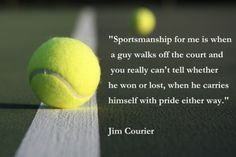 a tennis ball sitting on top of a tennis court with a quote from john courier